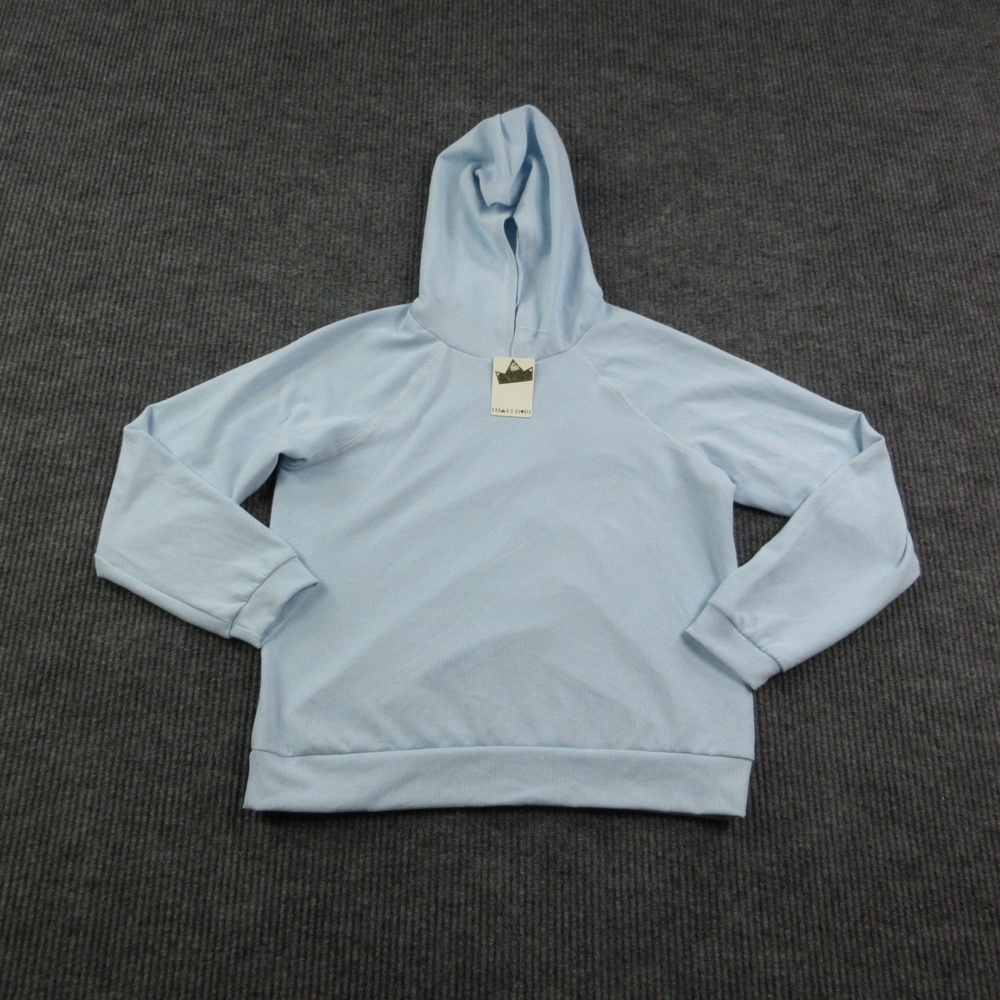Crown Of Hearts Hoodie Pullover Womens L Blue Lightweight Knit Hooded NWT